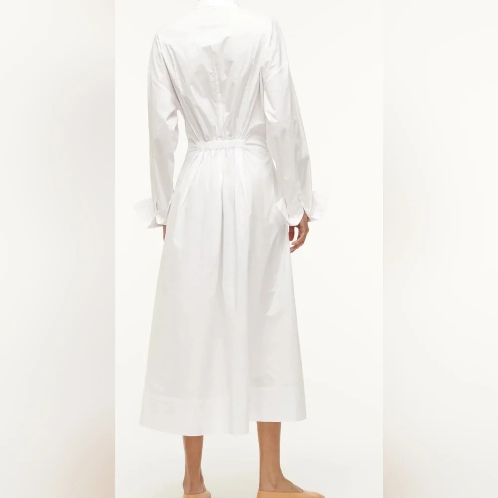 NWT‎ Staud White Midi Maxi White Button Up Dress Long Sleeves Sz Large - Picture 6 of 8
